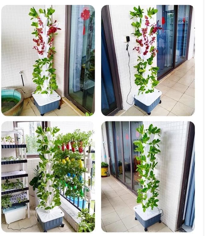 15 Floors 45 Holes Hydroponics Tower Aquaponics Grow Vertical Hydroponics Vegetables with Hydrating Pump Adapter Net Pots for Home Kitchen