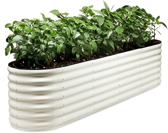 Raised Garden Bed 8x2x2FT Galvanized Metal Raised Bed Outdoor Planter Box Deep Root Large Planter Bed for Vegetables Flowers Herbs and Succulents(Pearl White)
