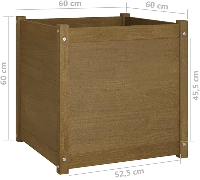 Wooden Garden Planter Box Outdoor Raised Garden Bed Garden Yard Wood Box for Vegetables Flowers Herbs and Succulents Honey Brown 23.6x23.6x23.6 Solid Wood Pine