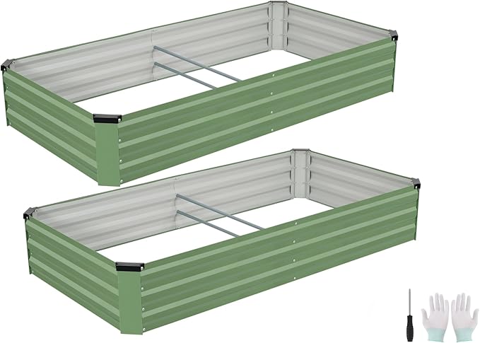 Galvanized Raised Garden Bed Outdoor | Metal Raised Garden Bed for Gardening 2Pack | Large Planter Box for Vegetables Flowers Fruits | Easy Assembly &amp Safety Design Flower Beds 6x3x1ft Olive Green