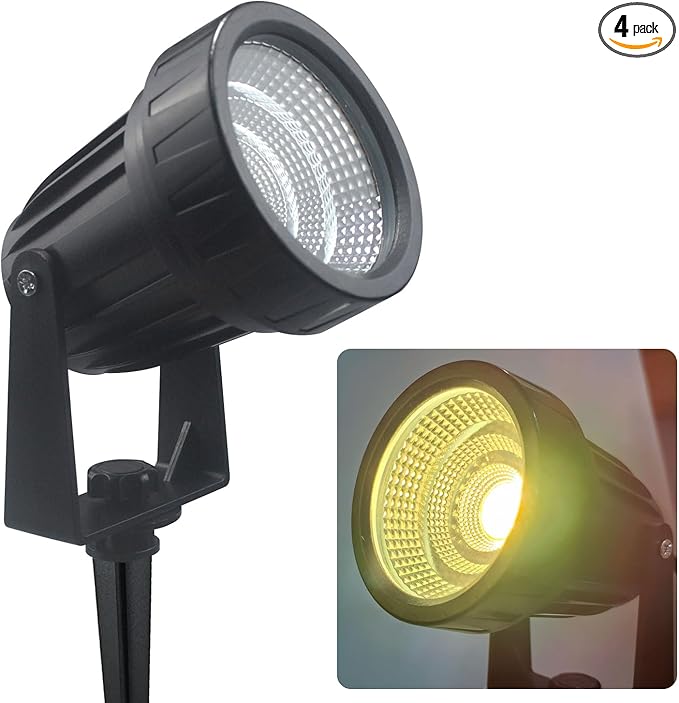 Outdoor Landscape LED Lighting 12W Waterproof Graden Lights COB Led Spotlights with Spiked Stand for Lawn Decorative Lamp Self wiring 85-265V 3000K-6000K Lawn Lights (4 Packs) (Warm white 3000K)