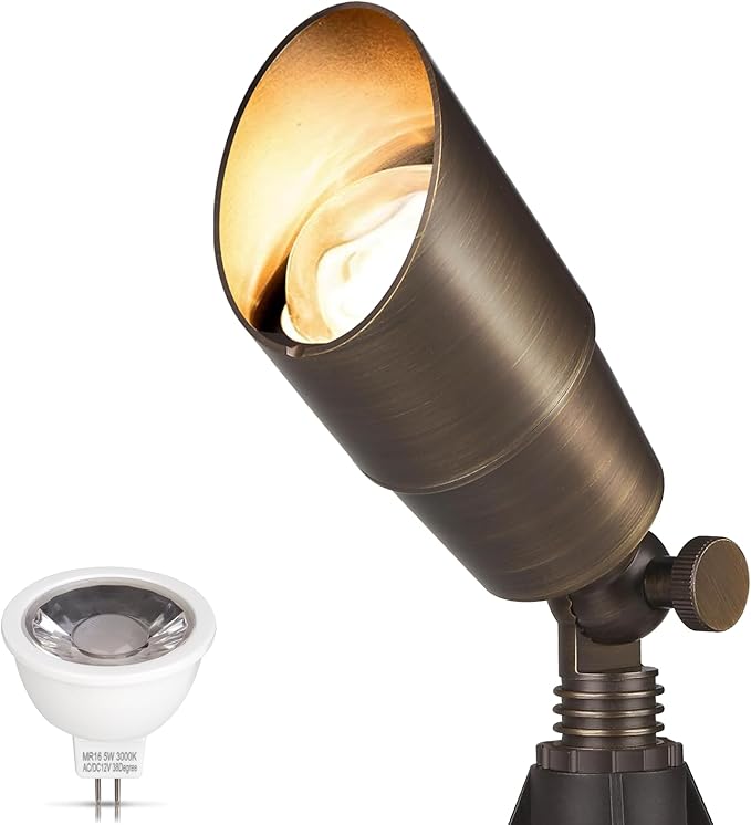 Gardencoin Solid Brass Outdoor Landscape Spotlight 12V Low Voltage LED Spot Light Waterproof for Garden and Yard Uplighting Bronze Heavy Duty Accent Lighting Fixture with 2700K Bulb Single