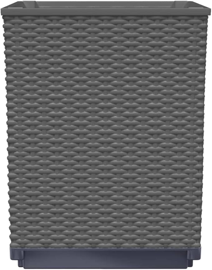 Black Square Planter Set of 2 Large Outdoor Planters for Raised Garden Bed Patio Decor Textured Durable Polypropylene Containers for Flowers Herbs
