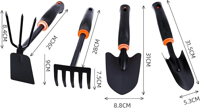 Garden Tools Set 4 Piece Gardening Hand Kit Includes Garden Shovel Hand Trowel Rake Dual-Purpose Hoe Gardening Tools Gift for Women Men