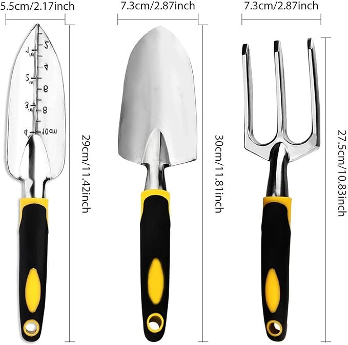 Garden Tool Set 4 Pack with Trowel Cultivator Hand Rake Transplant Gardening Gloves for Weeding Loosening Soil
