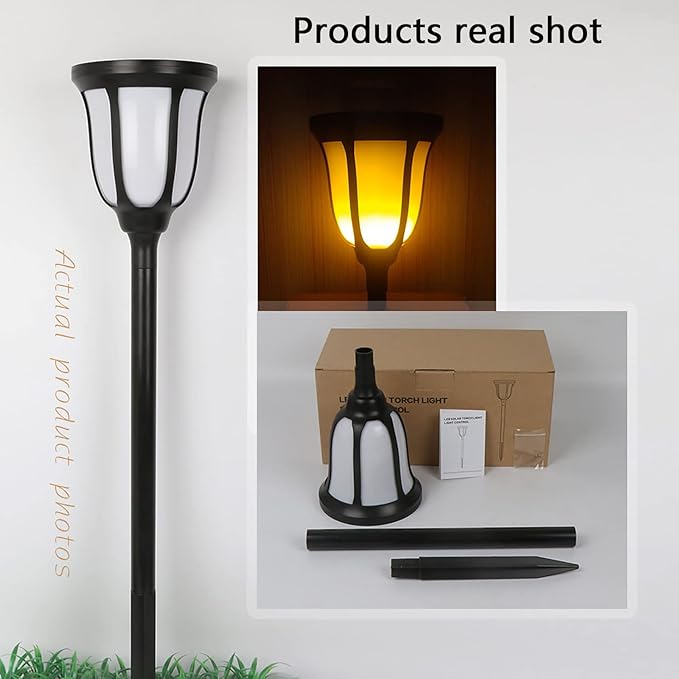 Solar Landscape Spotlight Motion Sensor Outdoor Lights Solar Torch Light with Flashing Flame Waterproof for Porch Garden Patio Yard Garage Pathway Automatic Switch2 PCS
