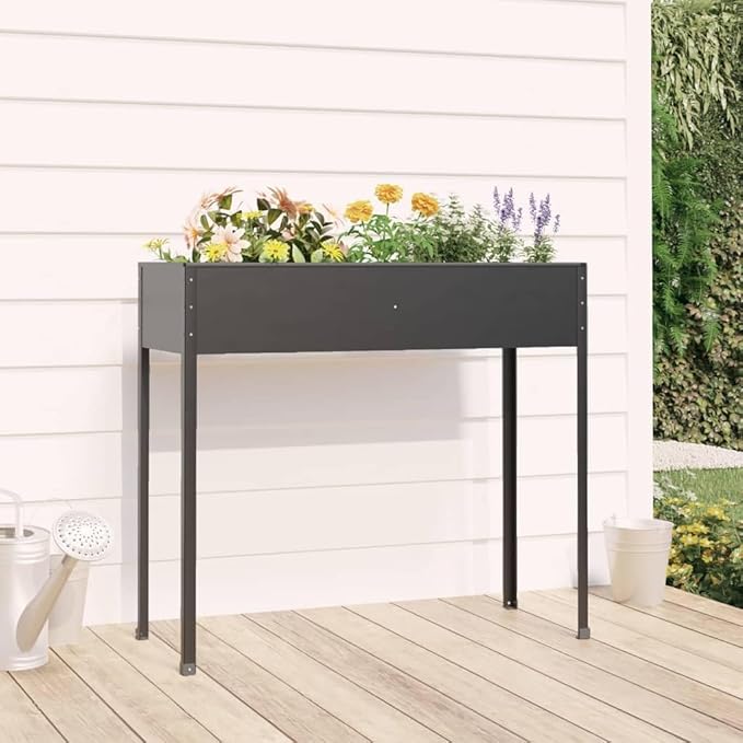 Garden Planter AnthraciteMultifunctional Raised BedPlant Privacy FenceBalcony Planter BedsHerb PlantersGreenhouse Planterfor HerbsFlowersOutdoorVegetables39.6x15.9x35.4 Galvanized Steel