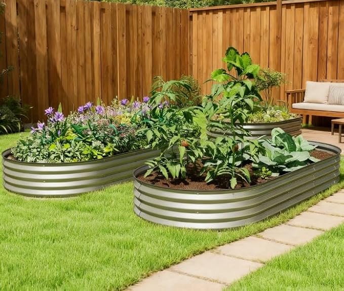 Raised Garden Bed SetRaised Beds for Gardening with Metal Plant Stakesfor Gand Patio