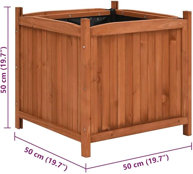 Firwood Raised Garden Bed Planters Set of 2 19.7 Inch Square Brown Water-Based Paint Durable Outdoor Indoor Gardening Patio &amp Balcony
