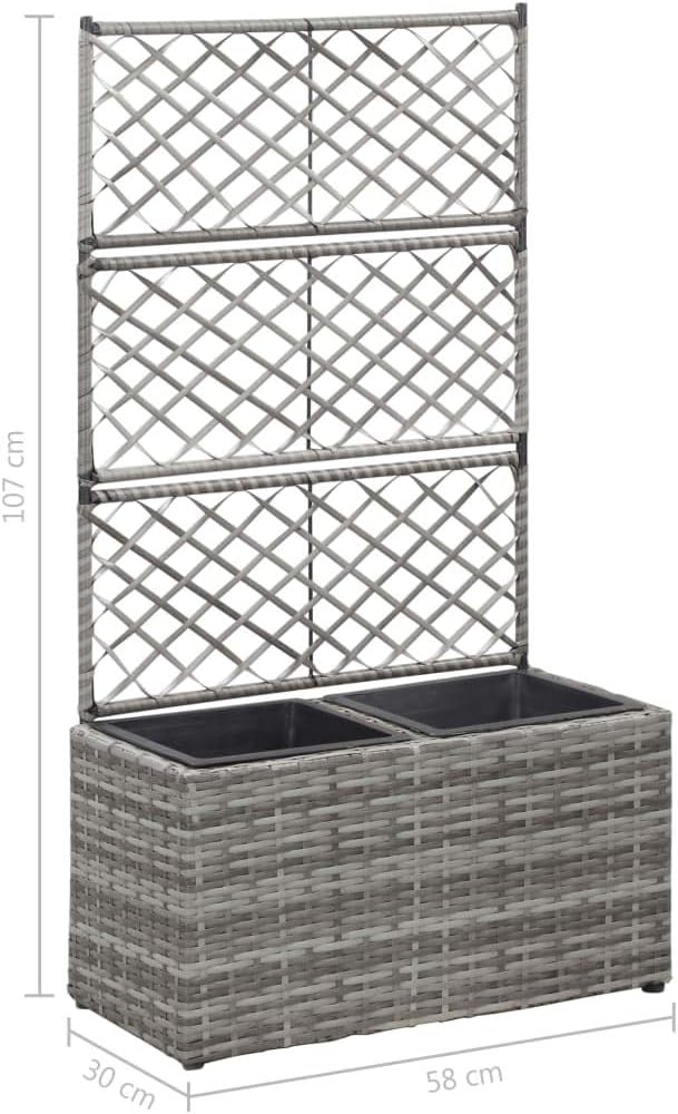 Garden PlanterOutdoor Plant BoxPatio Balcony Deck for Growing Flowers Vegetables Tomatoes and HerbsTrellis Raised Bed with 2 Pots 22.8 x 11.8 x 42.1 Poly Rattan Gray