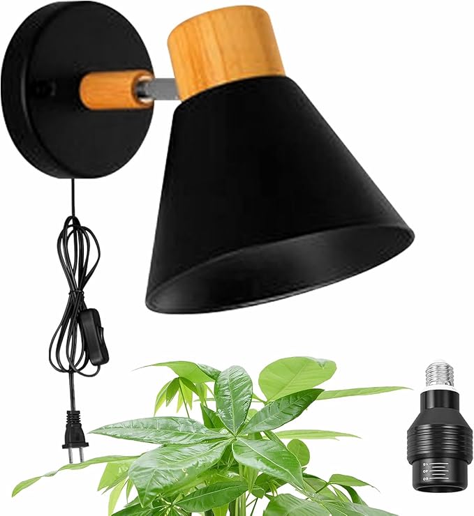 Hook Type Wall Mounted Plant Light Full Spectrum 4500K 10W Adjusted Angle &amp Light Beam Range 15°-60° Modern Black Metal Wood Wall Lamps for Indoor Growing Plants Flowers