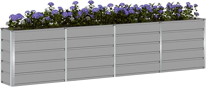 Outdoor Metal Raised Garden Bed Steel Planter Box for Gardening Vegetables Fruits Flowers Easy Assembly 125.98 x 15.75 x 29.53 in Light Gray -604
