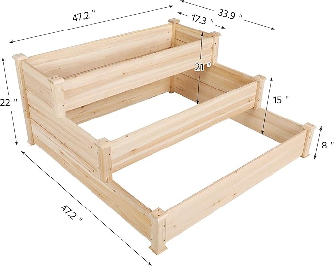 Topeakmart 3 Tier Raised Garden Bed Wood Garden Box Wooden Vegetables/Flower/Herb Elevated Garden Planter Boxes Outdoor Wood