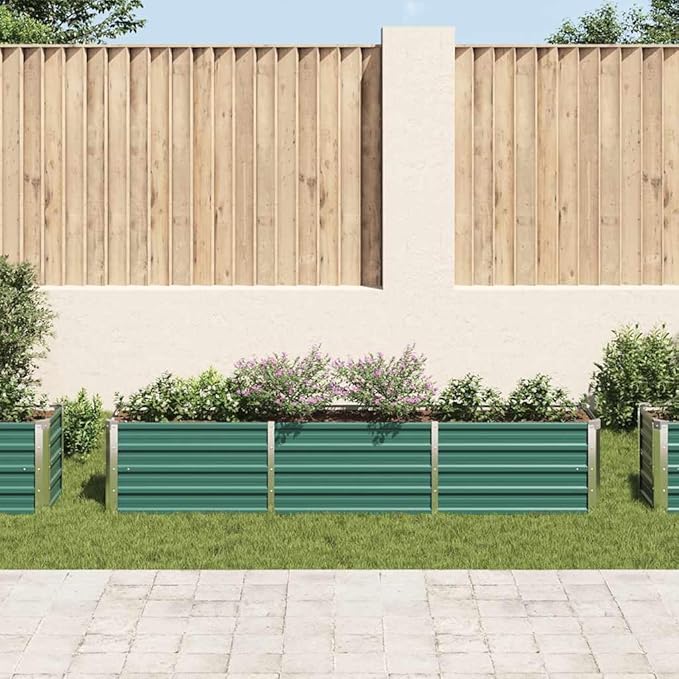 Raised Bed Green Galvanized Steel Large Rectangular Garden Planter 94.5x94.5x17.7 inch Outdoor Elevated Garden Bed for Vegetables Herbs Flowers