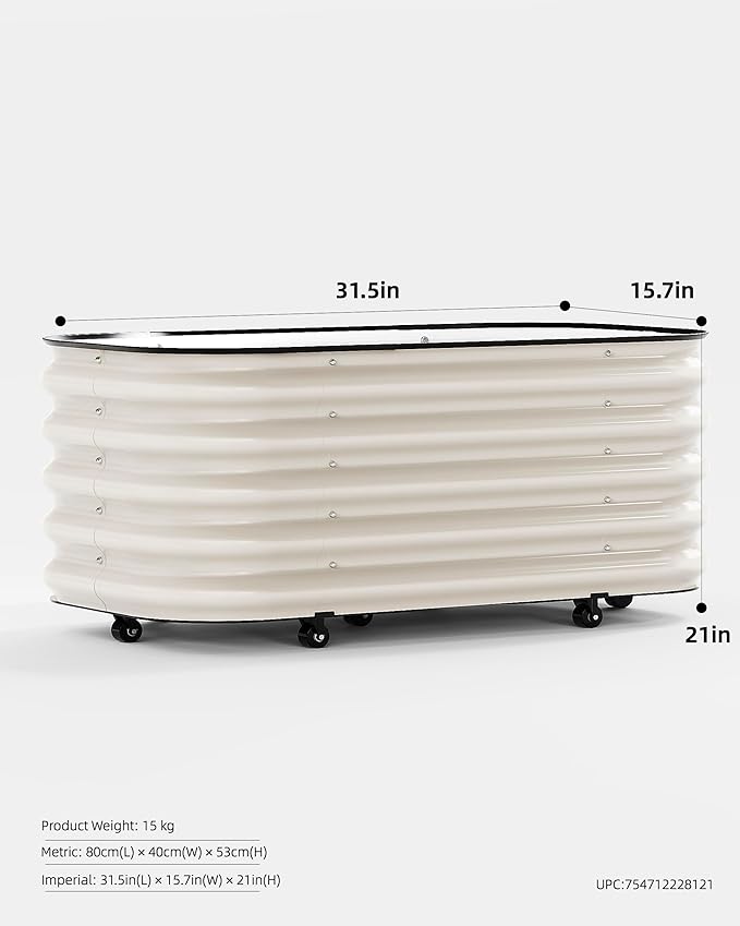 DaisyVibe Mobile Outdoor Planter Box with Wheels 20.9 Inch Tall Heavy-Duty 1000 lbs Capacity Anti-Rust Steel Construction Rolling Garden Bed for Vegetables Herbs Patio Balcony (Lvory)