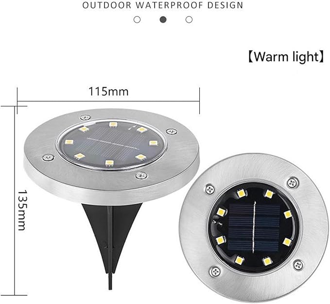 Solar Underground Outdoor LightsEmbedded Courtyard Lawn Lights Tempered GlassLED Landscape Lighting IP65 Waterproof Solar Panel(Warm Light)