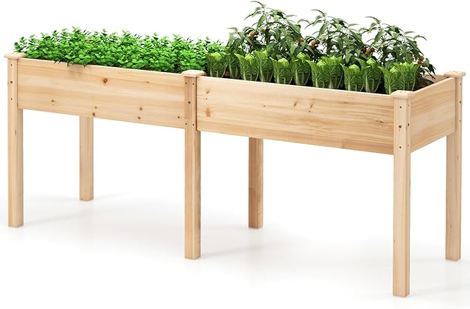 Giantex Raised Garden Bed with Legs 73x23x30 Elevated Wood Planter Box w/Divider Panel Drainage Holes Ideal for Flower Herb Vegetable Raised Garden Beds Outdoor for Gardening Backyard Patio