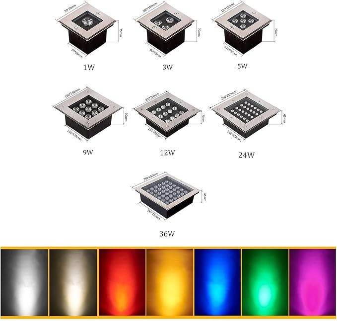 LED Floor Spotlight - Outdoor LED Path Light AC85-110V Recessed Outdoor Landscape Lamp IP66 Waterproof Square Underground Light for Garden Deck Stair Step Villas Decks Decorative Lamp (Blanc 3