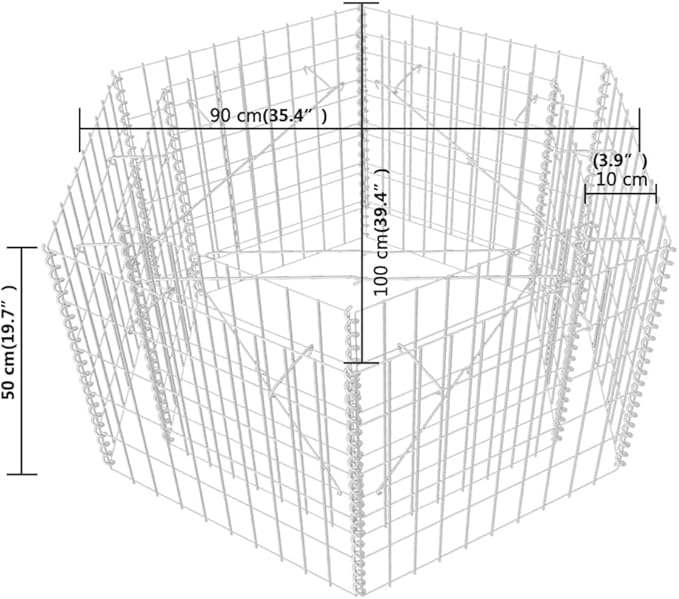 vidaXL Gabion Basket Hexagonal Galvanised Steel Gabion Planter Gabion Raised Bed for Garden High Load Capacity 39.4x35.4x19.7