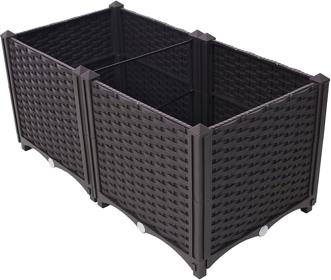 ZeHuoGe Deep Raised Garden Bed Plastic Planter Boxes for Vegetables Flowers Herbs and SucculentsSelf-Watering Planter Box Raised Bed to Grow Flowers Herbs &amp Vegetables (31.5 Inch)