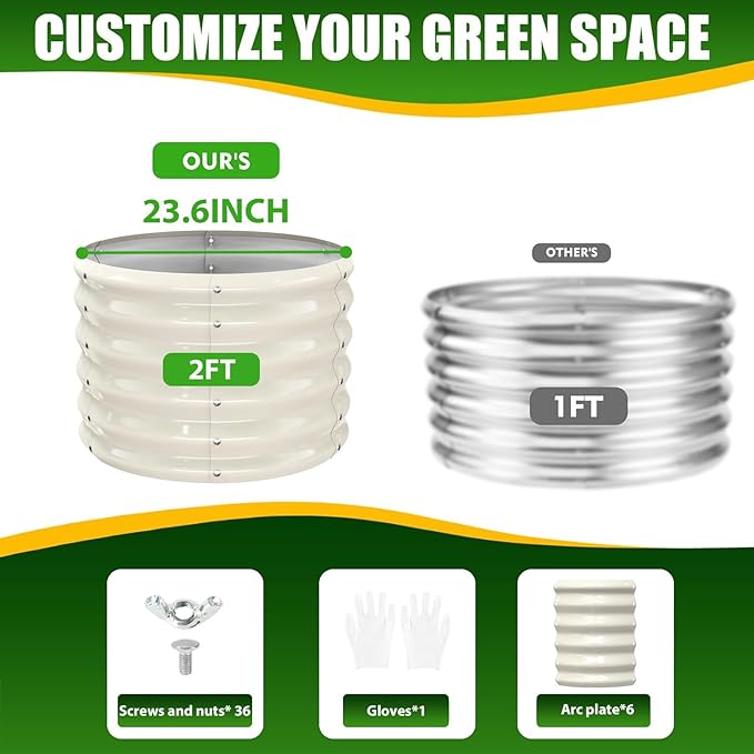 17 Tall Elevated Round Metal Rised Garden Bed- 2'x2' in Size and 0.8MM Thick Durable Planter Box for Vegetables Flowers Succulent at Patio/Garden Outdoor (White 2FT Diameter)
