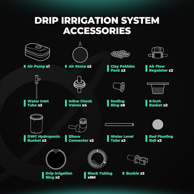 Mars Hydro DWC Hydroponics Grow System 5 Gallon Deep Water Culture with 8W Air Pump Multi-Purpose Air Hose Air Stone 2 Buckets and Top Drip Kit