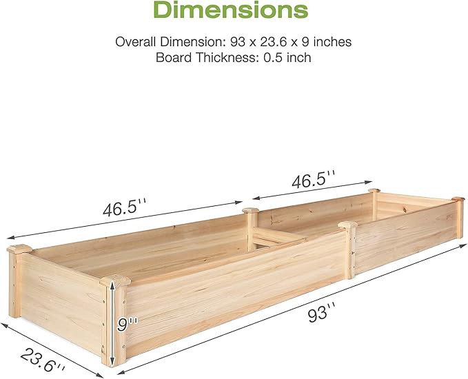 Raised Garden Bed Wooden Planter Box 2 Separate Planting Space