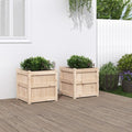 Natural Pine Solid Wood Garden Planter Set of 2 Square Large Outdoor Planters Brown for Garden Balcony Patio with Rustic Charm and Customizable Inlays