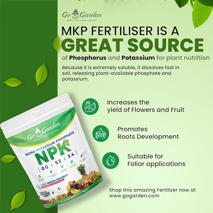 Go Garden MKP (Mono Potassium Phosphate) NPK 00 52 34 Fertilizers for Plants Garden &amp All Crops 900 G | Water Soluble Foliar Spray Nutrition
