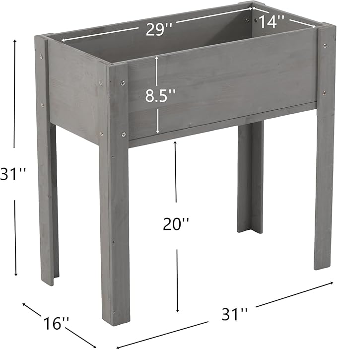 Donext 31 Inch Elevated Raised Garden Bed Solid Wood Planter Box with Water-Based Finish 200lb Capacity Standing Planters Garden Bed(Gray)