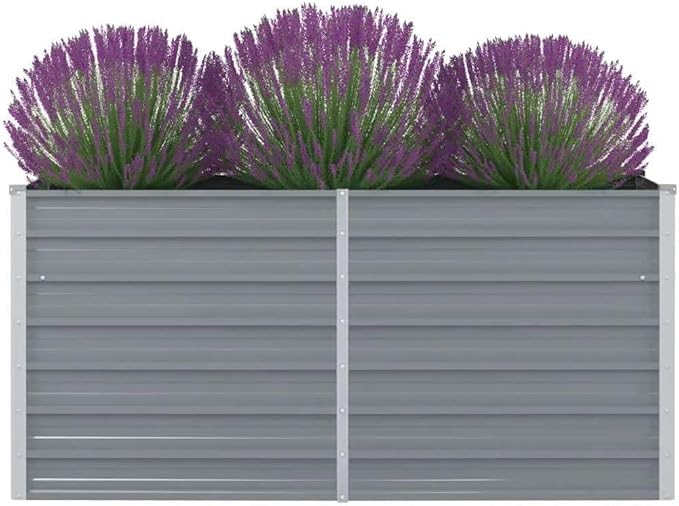 Outdoor Garden Raised Bed Galvanized Steel Metal Outdoor Garden Raised Planter Box for Flowers Vegetables Fruits Herbs Gray 63x31.5x30.3 -AA