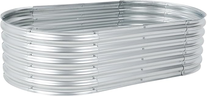 Aoodor Galvanized Raised Garden Bed Kit 5.3 x 2.6 x 1.4 Ft Oval Planter Box for Vegetables Flowers and Herbs Outdoor Use Silver