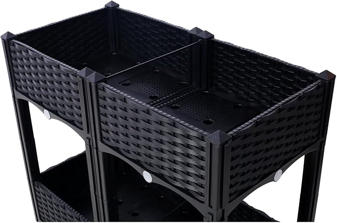 ZeHuoGe Planter Raised Beds Elevated Planter Garden Box with Drainage Plug Raised Garden Beds for Vegetable/Flower/Herb Outdoor Standing Planter Beds Gardening (Black 31.5 Inch)