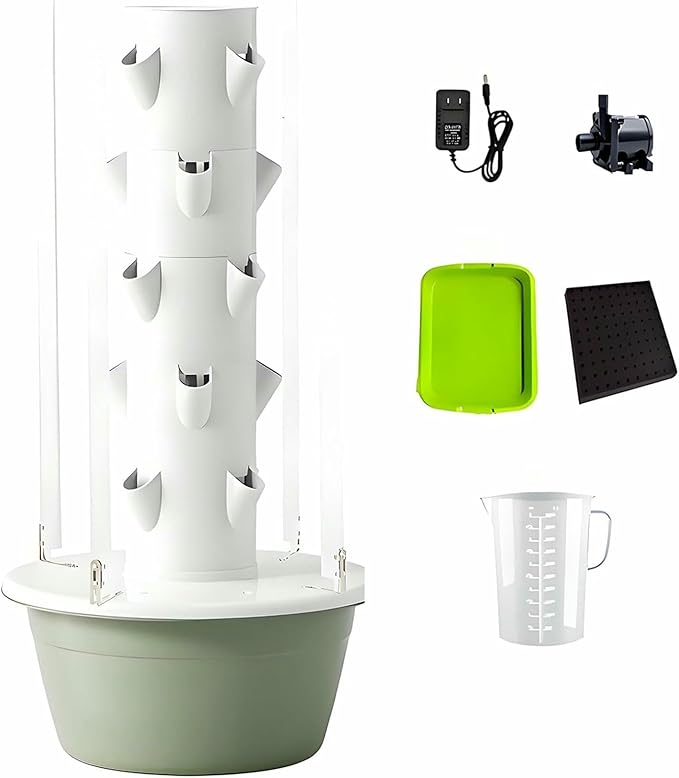 Hydroponic Tower Growing Sytem with Pump and Movable Water Tank Indoor Vertical Gardening Grow Kit Hydroponics Tower Garden for Herbs Fruits and Vegetables-*