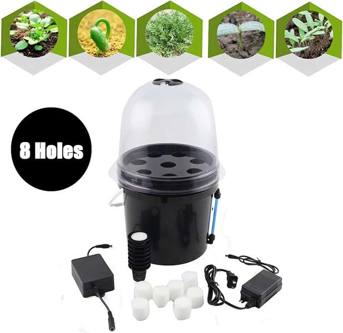 Hydroponics Planting Growing Kit 8 Holes 5L Fog Seedling Box Aeroponic Bucket Hydroponic Equipment Seedling Cultivation for Home