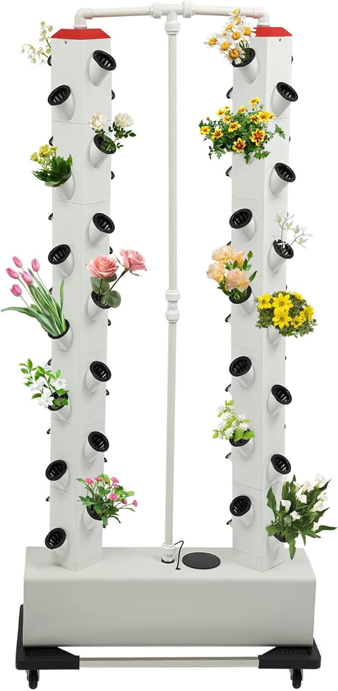 Hydroponics Growing System56 Plants Indoor Vertical PlanterSmart Garden Planter Towerwith Movable Large Water Tankfor Garden