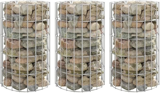 vidaXL Raised Garden Bed 3 Pcs Circular Gabion Raised Bed Flower Pot for Garden Outdoor Patio Lawn Balcony Backyard Gabion Basket Galvanized Steel