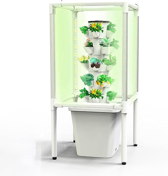 Garden Hydroponic Growing System30 Hole Hydroponics Towerwith LED Grow Light Indoor Smart Garden Kit Aeroponics Growing Kit with Hydrating PumpAdapterNet PotsTimer