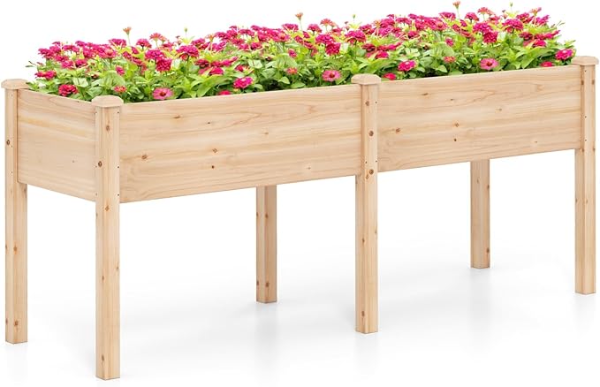 Giantex Raised Garden Bed Elevated Wood Planter Box with Drain Hole Gardening Planter Raised Bed for Planting Vegetables Flowers Succulents Herbs73 Lx23 Wx30 H