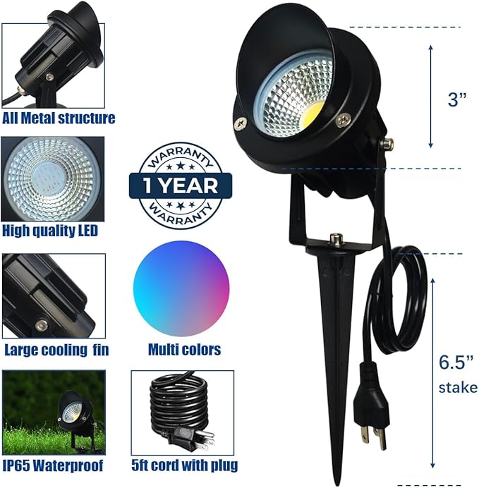 Color LED Outdoor Landscape Spotlight Remote 10W RGB Waterproof Spot Light for Yard Tree Garden Halloween Christmas Lighting 120V