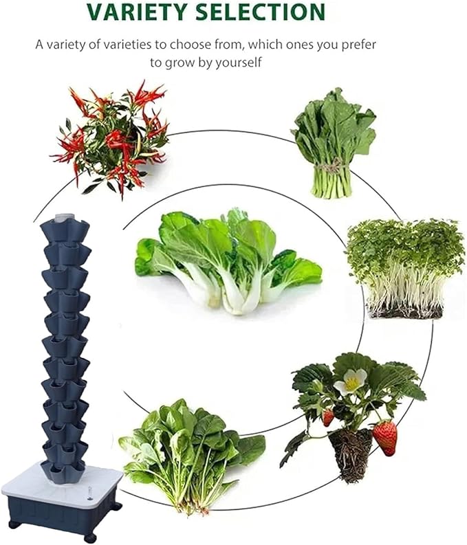Vertical Hydroponic TowerSoilless Hydroponic Planting Columns TowerVertical Tower PlantersHydroponics Growing Towerfor Indoor/Outdoor Gray-12-layer