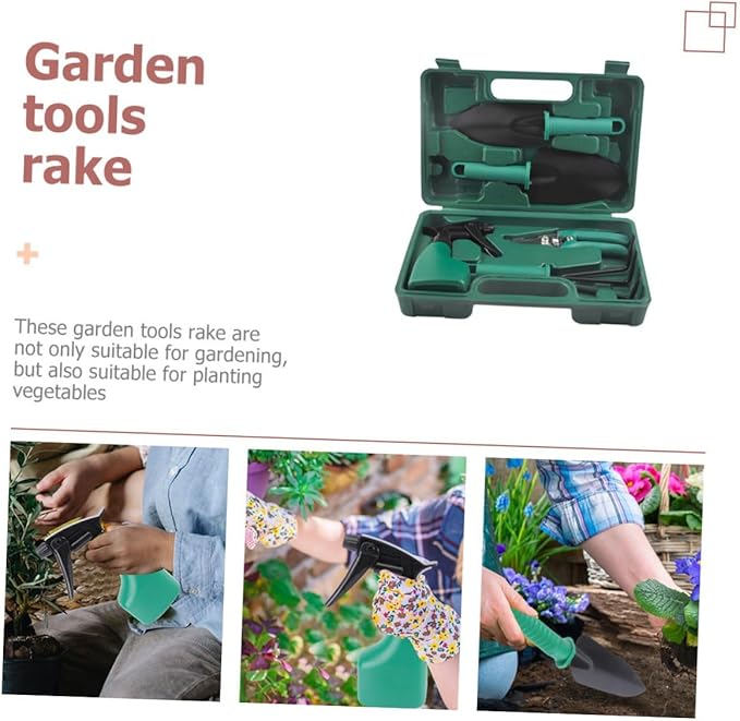Stainless Steel Garden Tool Set 5pcs with Carrying Case Includes Shovel Rake and Pruning Shears for Gardening and Planting Tasks