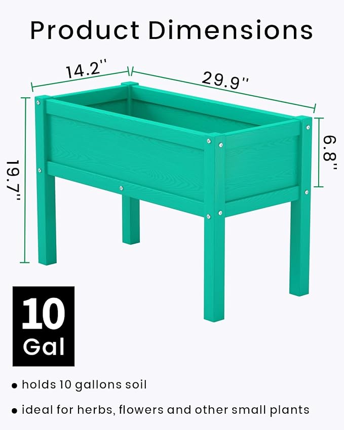 Small HDPE Raised Garden Bed Elevated Planter Box with Legs Outdoor All-Weather Planter Raised Beds for Seeds Herbs Flowers Vegetables (Aruba Blue)