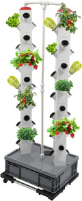 56-Plant Hydroponic Growing Tower System Indoor/Outdoor Sturdy Vertical Garden Kit with Smart Water Pump Timer &amp Wheels - Auto Circulation Durable PP Design for Vegetables Herbs