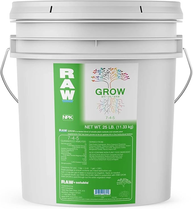 RAW All in One Grow Fertilizer 25lb | Water Soluble Plant Food for Hydroponics Soil &amp Indoor Plants All Purpose Nutrients for Vegetative Growth Garden &amp Vegetable Fertilizer