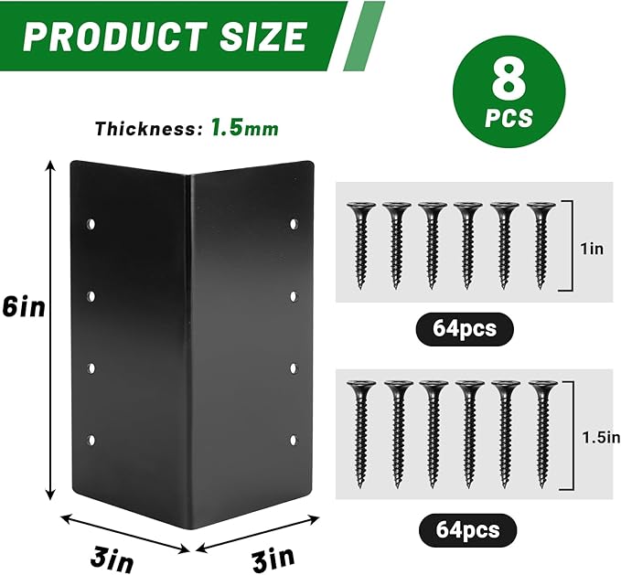 Raised Garden Bed Corner Brackets for Flower Vegetable Furniture Planter Wood Garden Bed Box Black Metal Corner Brackets Decorative with Screws (Matte Black -8pack 3x3x6)