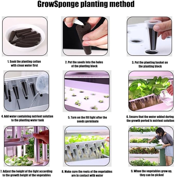 48/64/90/120 Hole Garden Hydroponic Growing Sys-tem With LED Light Aeroponic Garden Tower Hydroponics growing tower for Lettuce VegetablesGrowSponge-90holes