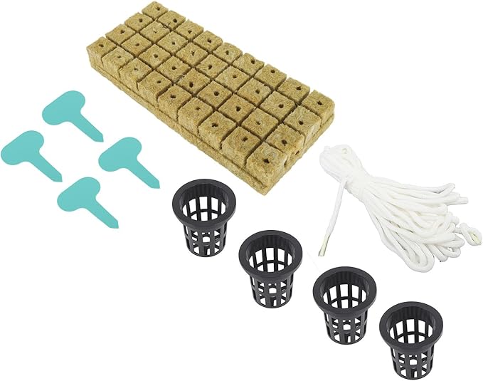 GIFTER 72-Piece Rockwool Cubes with Net Pots Kit Hydroponics Growing System Superior Water Absorption Soilless Cultivation for Home Gardening
