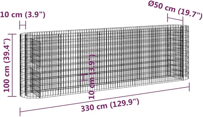 SKM Gabion Raised Bed Silver Galvanized Iron Large DurableSilver (Weight 85.76KG)