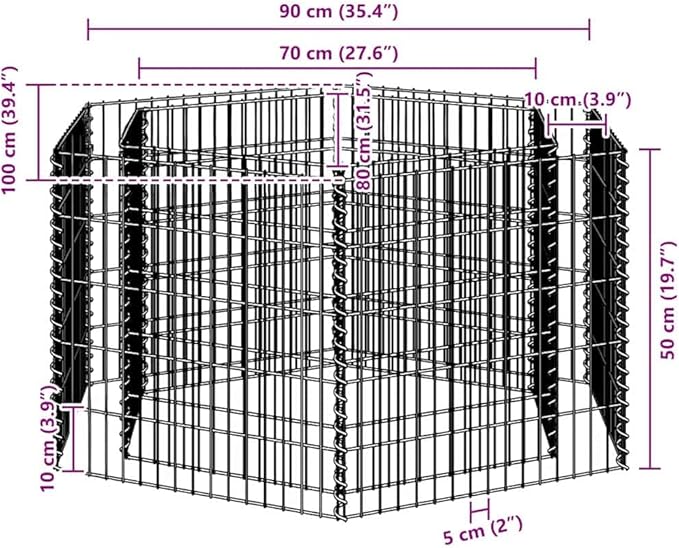 YAFF Hexagonal Gabion Raised Bed Silver Galvanized Steel Heavy Duty Garden Plant Holder for Outdoor Landscaping 39.4 x 39.4 x 19.7 inches